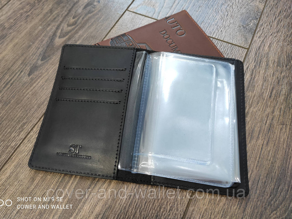 Винтажная кожаная обложка на авто документы коричневого цвета ST Leather Черный Киев - изображение 3