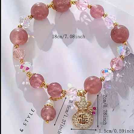 Браслет «Щасливий талісман» з рожевими намистинами та підвіскою Київ