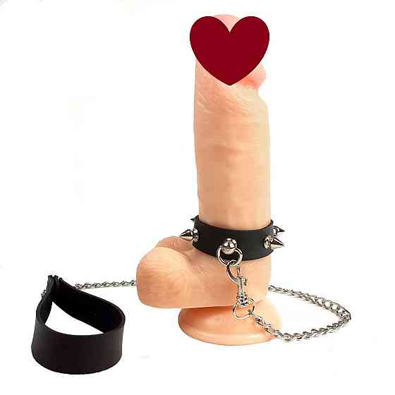 Кільце для пеніса Penis Ring із шипами та повідцем, натуральна шкіра Sex Aura Київ