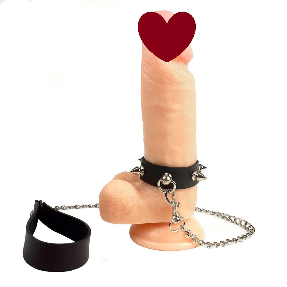 Кільце для пеніса Penis Ring із шипами та повідцем, натуральна шкіра Sex Aura Київ - фото 1