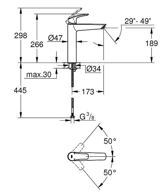 Одноважільний змішувач для раковини Grohe Eurosmart XL-Size (239712433) ( 37505 ) Харьков - изображение 3
