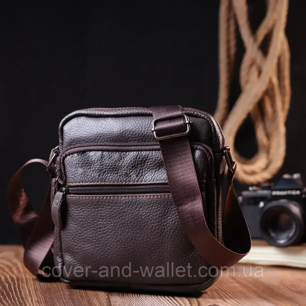 Компактна чоловіча сумка на плече з натуральної шкіри VIntage Київ - фото 8