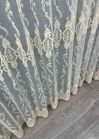 Тюль фатин с вышивкой Корд и люрексом Цвет молочный с золотистым 1852т Киев