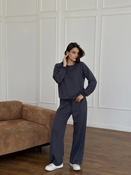 Женский спортивный костюм с широкими штанами Серый XL/XXL Харьков - изображение 1