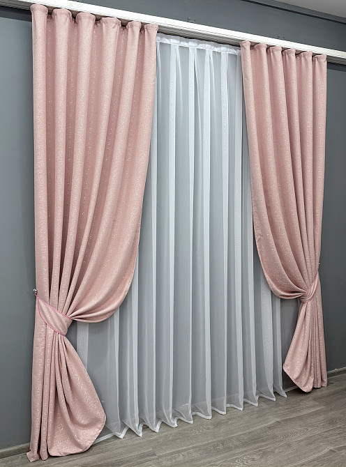Комплект готовых штор VR-Textil Лен № 1737ш Розовый 150х270 см 2 шт (33-0726) Киев - изображение 3