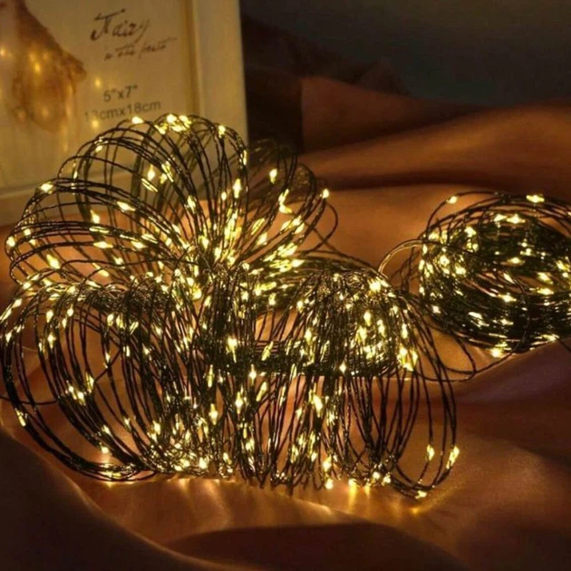 Світлодіодна гірлянда-роса 30 м (300 LED): USB, 8 режимів, Тепле світло, Гнучка мідна нитка для декору Київ - фото 8