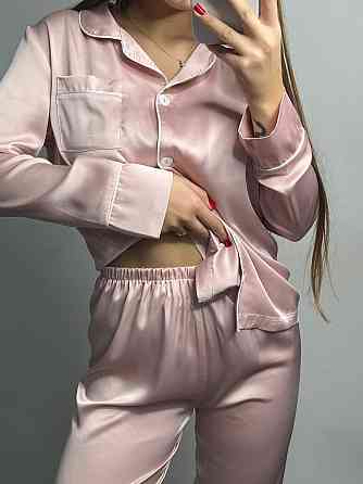 Комплект шовковий трійка сорочка з шортами і штанами Пудровий XL Харків
