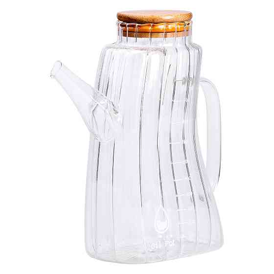 Скляна пляшка для олії 1 л з ручкою та кришкою з бамбука Київ