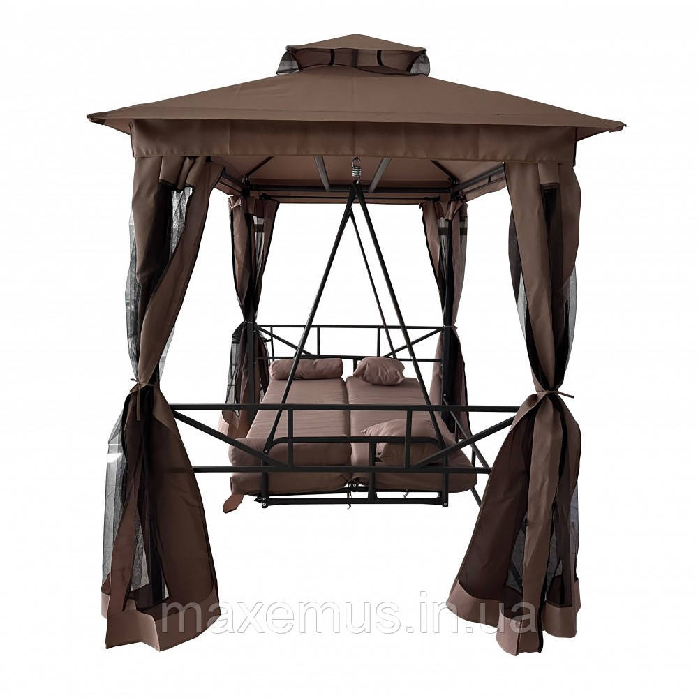 Садовые качели B0 02 с навесом подушками и москитной сеткой качели для сада и дачи коричневая Мостиска - изображение 12