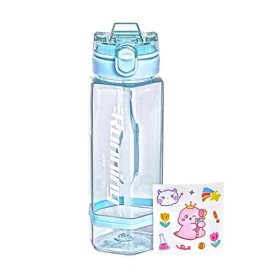 Бутылка для воды 760 мл с трубочкой и наклейками голубая HP-14-48LBL Киев