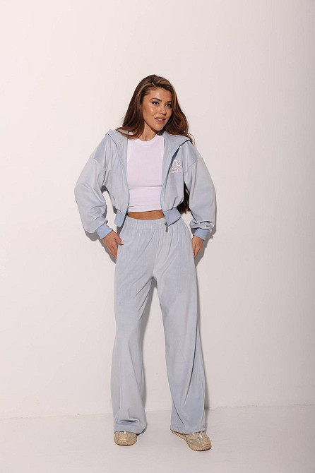 Женский прогулочный костюм двойка: кофта на молнии и брюки велюр Голубой, 48/52 Одесса - изображение 8