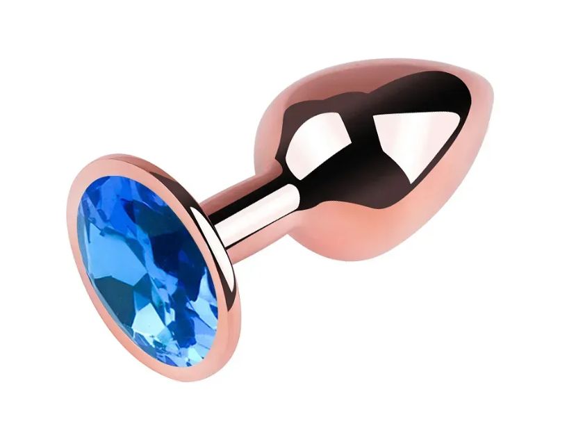 Анальна пробка із кристалом EGZO - Rose Gold Round Plug Blue size M Sex Aura Київ - фото 3