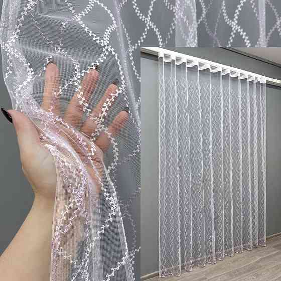 Тюль VR-Textil 1836т Фатин с вышивкой Белый с сиреневым 300х270 см (40-192) Киев