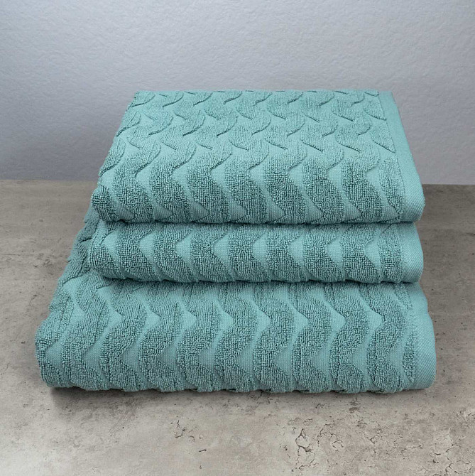 Комплект махровых полотенец Жаккардовых Волна 3шт GM Textile 50х90см, 50х90см, 70х140см 500г/м2 (Мята) Сумы - изображение 1