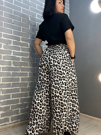 Брюки женские New collection 83474 талия на резинке палаццо широкие леопардовый принт 48 коричневые, Одесса - изображение 4