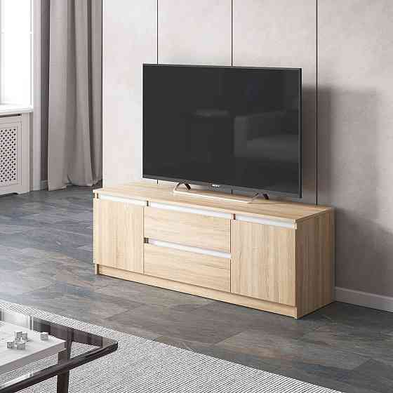 Тумба под телевизор VAYS, для гостиной, современная, 2 выдвижных ящика и две двери, без ручек R-28 Дуб Сонома-Белые планки Львов