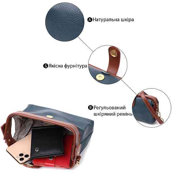 Оригінальний шкіряний клатч у модному кольорі з цікавою клямкою Vintage 22428 Синій Київ