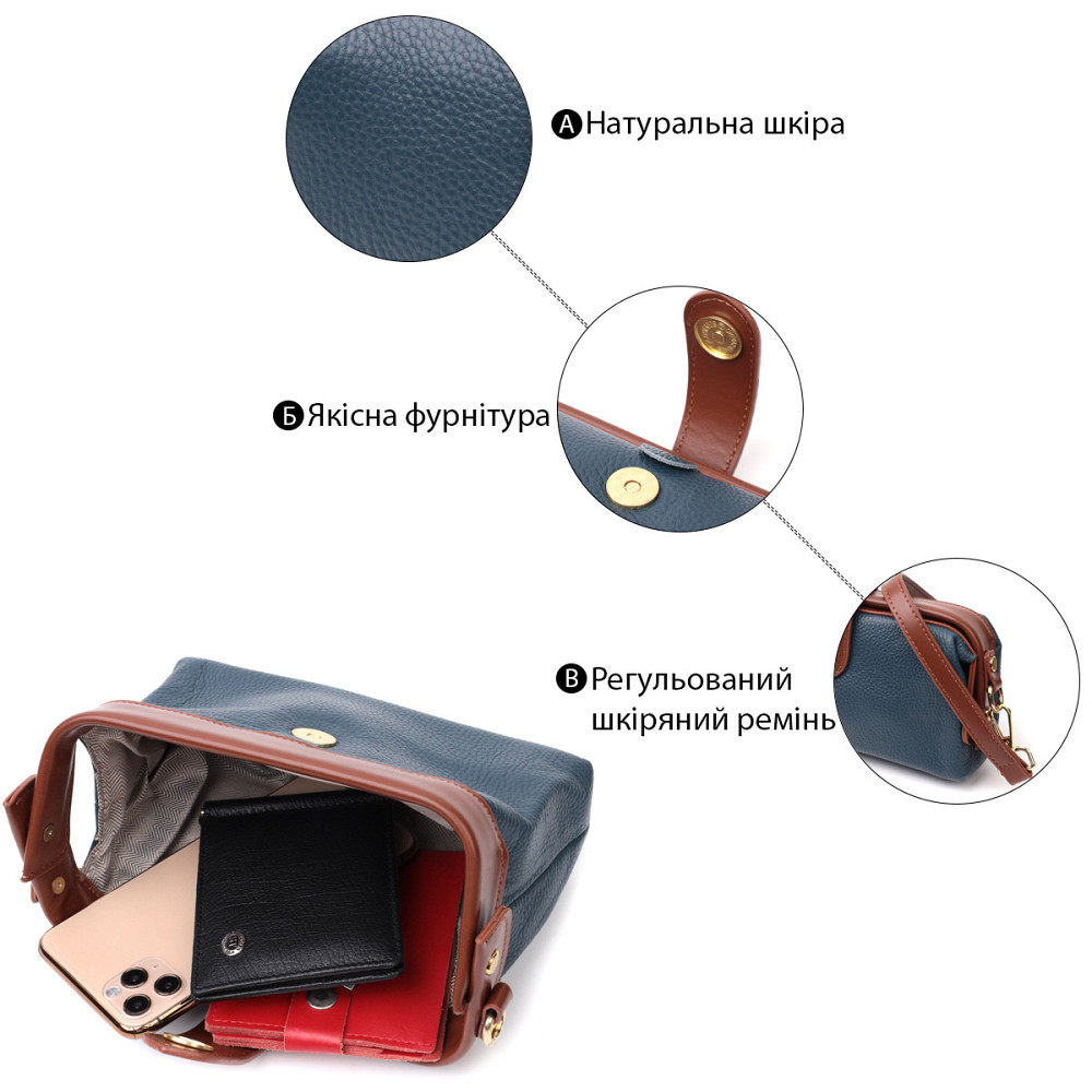 Оригінальний шкіряний клатч у модному кольорі з цікавою клямкою Vintage 22428 Синій Київ - фото 5