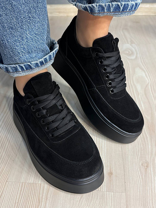 Кеди жіночі Hengji 536-8 замшеві на платформі з окантовкою чорні, 37, 24 см Київ - фото 1