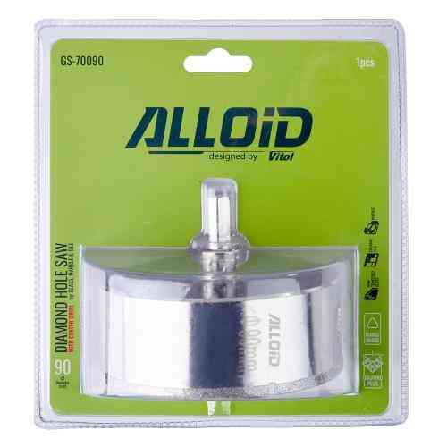 Свердло корончате алмазне по склу та кераміці 90мм з центрувальним свердлом Alloid Одеса