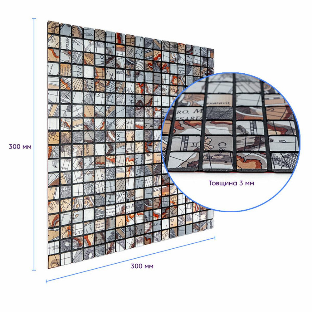 Самоклеюча алюмінієва плитка 300х300х3мм Сірий квадратик SW-00001926 Київ - фото 3