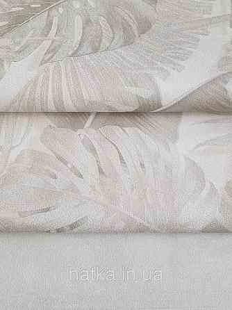 Шпалери вініл на флізеліні гарячого тиснення DU&KA Natura1.06х10 листя монстери пальми бежеві молочні срібло Київ