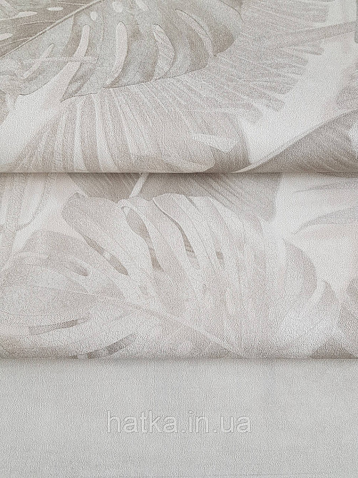 Шпалери вініл на флізеліні гарячого тиснення DU&KA Natura1.06х10 листя монстери пальми бежеві молочні срібло Київ - фото 2