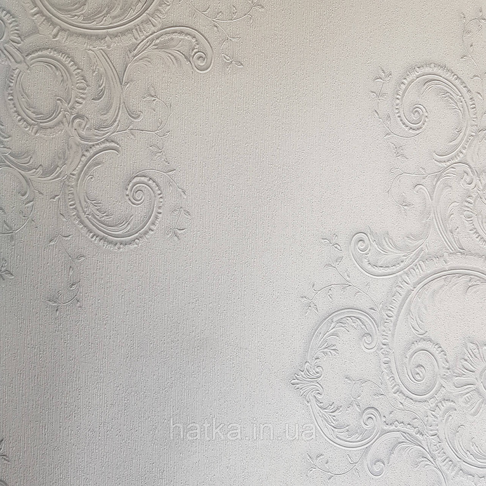 Шпалери метрові вінілові на флізелін дизайнерські Erismann Elle вензелі сріблясті структурних на білому Київ - фото 2