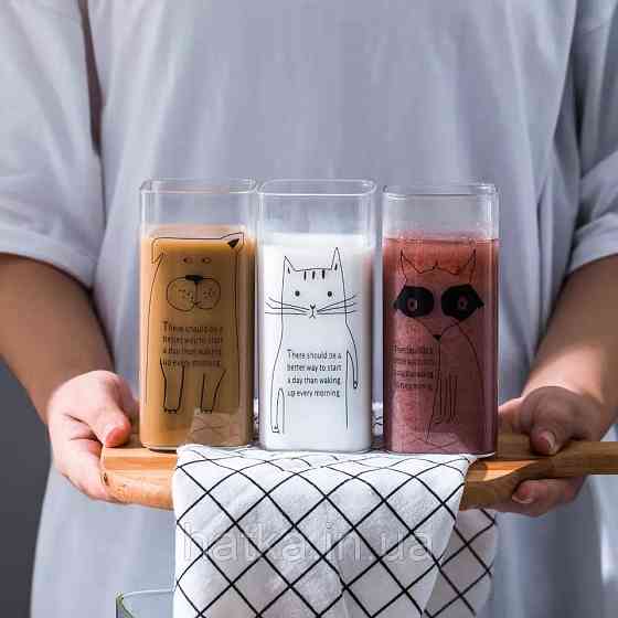 Набір склянок для напоїв 6 шт OLens "HAPPY" 350 мл прозорий із різними малюнками для дому та ресторанів Київ