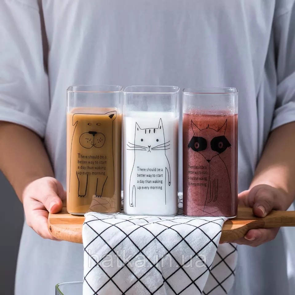 Набір склянок для напоїв 6 шт OLens "HAPPY" 350 мл прозорий із різними малюнками для дому та ресторанів Київ - фото 2