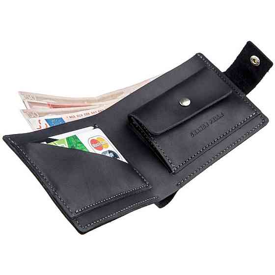 Компактное мужское портмоне в винтажном стиле Черное (GRANDE PELLE) Киев