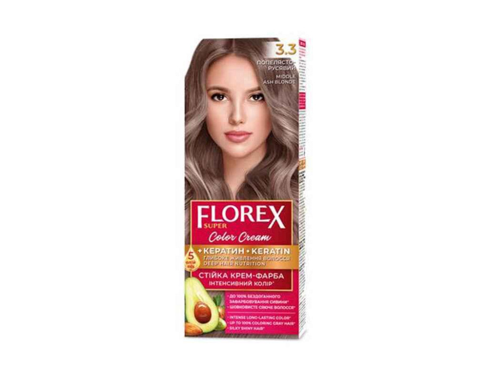 Крем-краска Пепельно-русый д/волос КЕРАТИН 3.3 ТМ Florex Solmir Киев - изображение 1