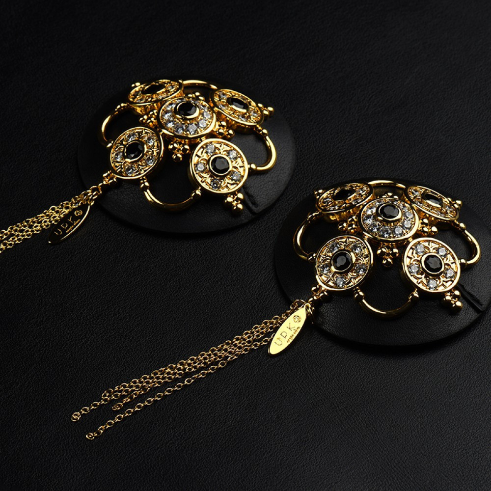 Пестиси з гірським кришталем та цирконієм UPKO Luxury Baroque з італійської шкіри, чорного кольору. Sex Aura Київ - фото 5