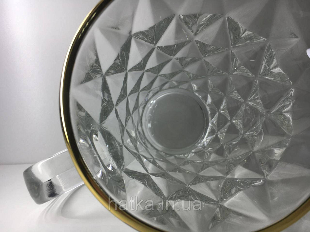 Глечик "Золотий смарагд" 1000 мл товсте скло для напоїв прозорий із золотим обідком Київ - фото 4