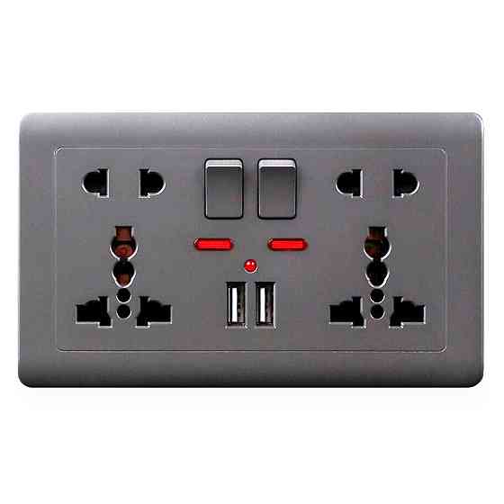 Універсальна розетка Delviz з кнопками живлення, індикаторами та USB-A – глобальна сумісність у вашій оселі (13А, 250V) + 2 USB (5V 1,5-2,1A) DZ-E4-11 Миколаїв