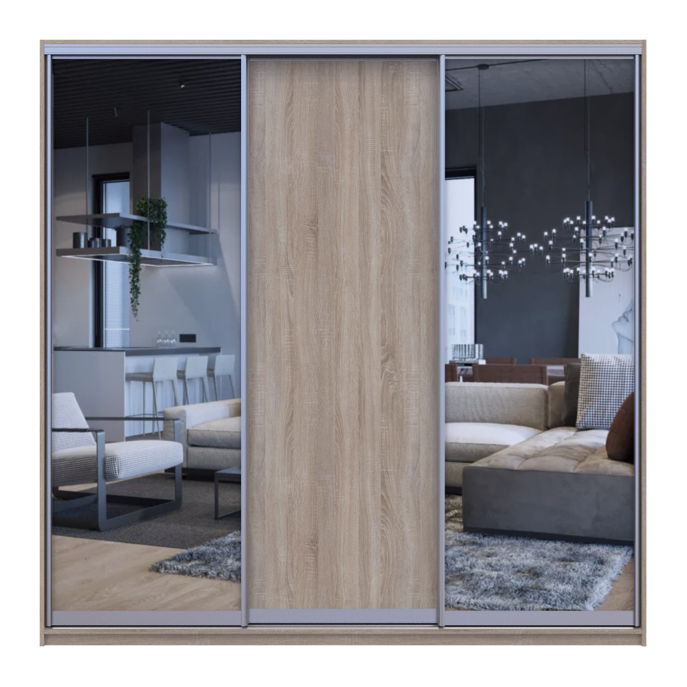 Шкаф-купе трехдверный Doros Сити Лайт 225х60х225 см Дуб сонома/2 Зеркала (DRS-011097) Львов - изображение 4