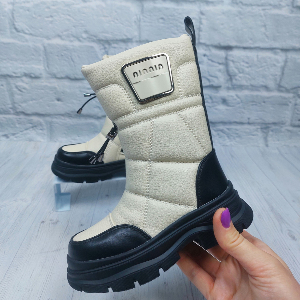 Детские бежевые зимние ботинки  для девочек с тракторной подошвой  26 Николаев - изображение 1