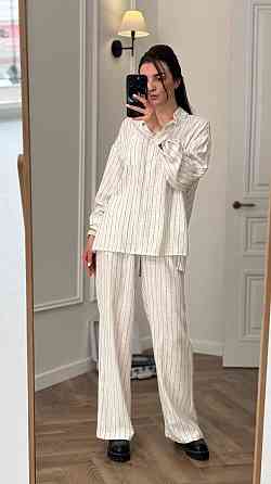 Костюм жіночий літній льон Молочний Смужка M-L Харків