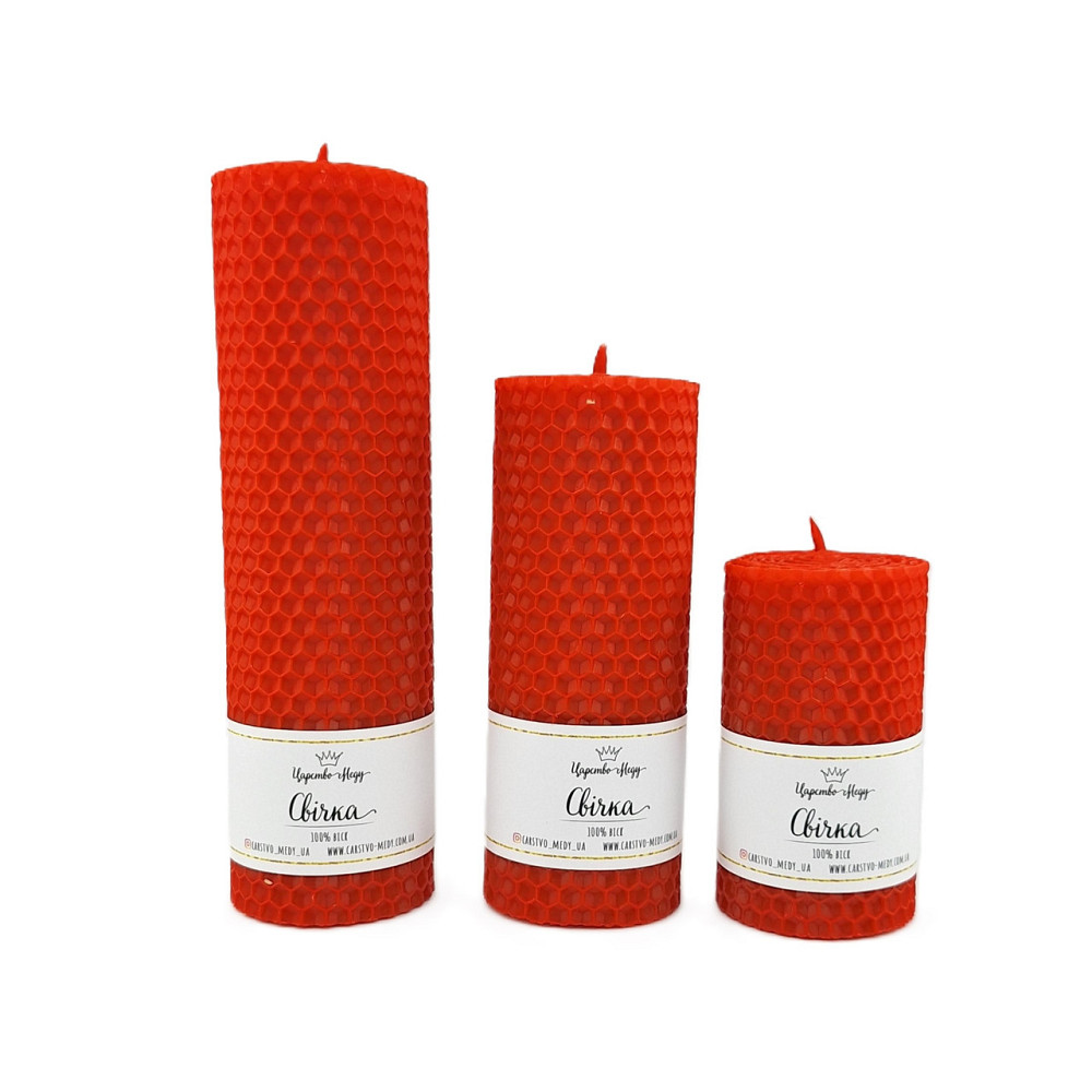Набір натуральних свічок з вощини, червоні. Розмір 8,5 см, 13 см, 17,5 см. Одеса - фото 2