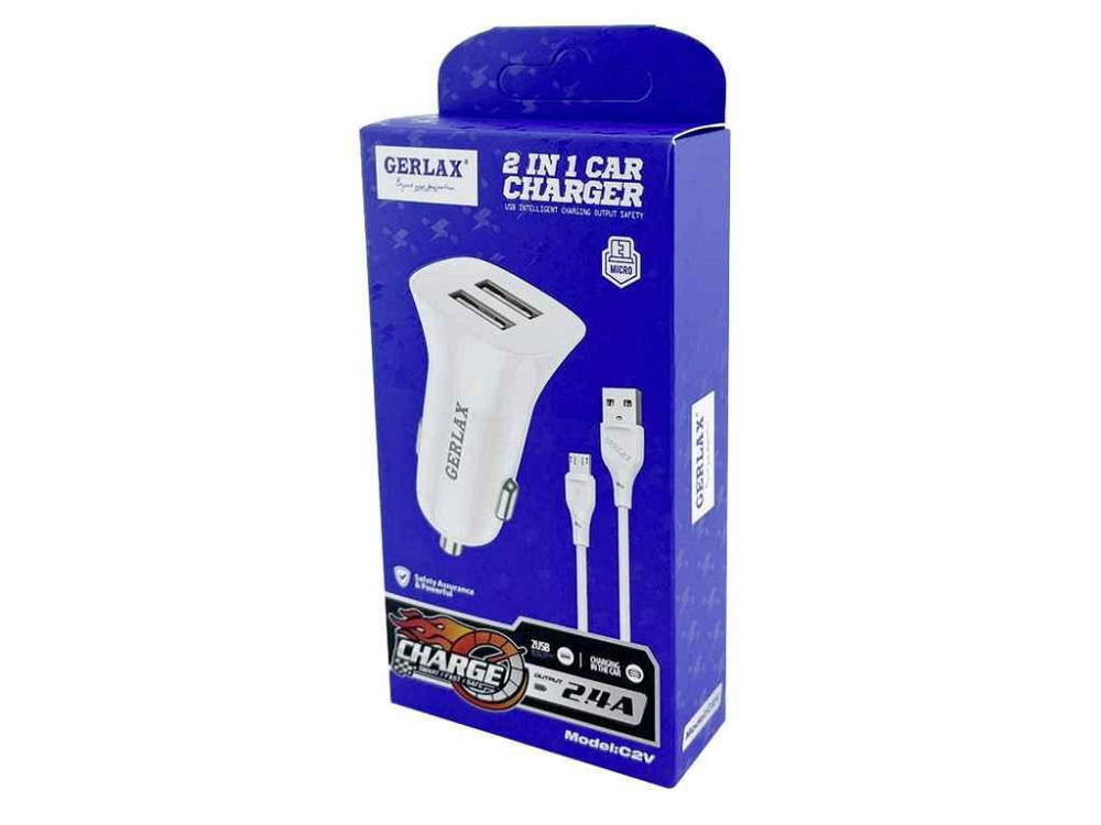 Автомобільний зарядний пристрій microUSB C2V 2USB-2.4A біле ТМ Gerlax Київ - фото 1