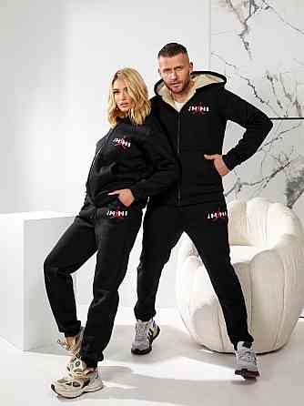 Мужской повседневный теплый костюм  Тринитка на флисе+ Подкладка Искусственный мех Черный, 52/54 Одесса