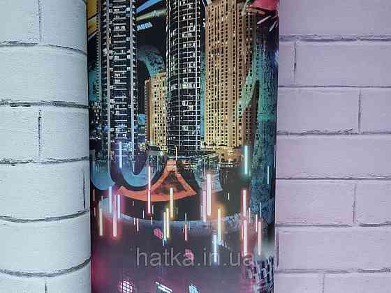 Шпалери флізелінові Decoprint Good Vibes 0.53х10 молодіжні хмарочоси графіті чорно рожеві світяться в темряві Київ