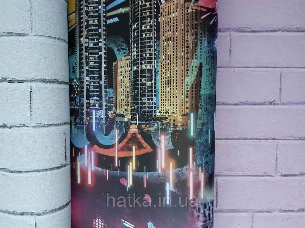 Обои флизелиновые Decoprint Good Vibes 0.53х10 молодежные небоскребы граффити черно розовые светятся в темноте Киев - изображение 2