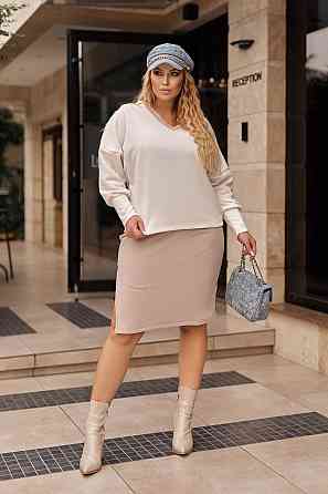 Жіночий костюм-двійка з ангори "Almo" оптом | Батал 54-56, Молочний + бежевий Київ