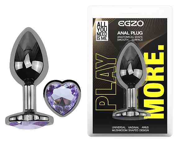 Анальная пробка с кристаллом EGZO - Dark Silver Heart Plug Amethyst size M Sex Aura Киев
