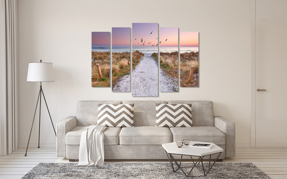 Модульна картина у вітальню/спальню Захід з чайками на березі океану   LM016_5 110x160 см Київ - фото 3