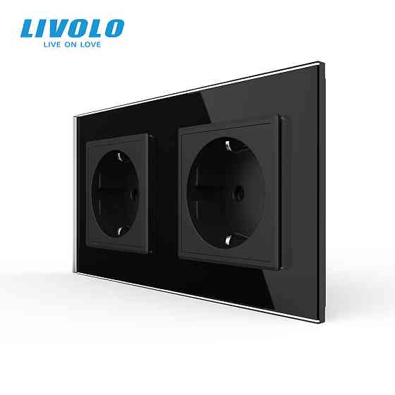 LIVOLO Подвійна електрична розетка з заземленням LIVOLO, чорна, скляна матова рамка, шторки, 25 Коломыя