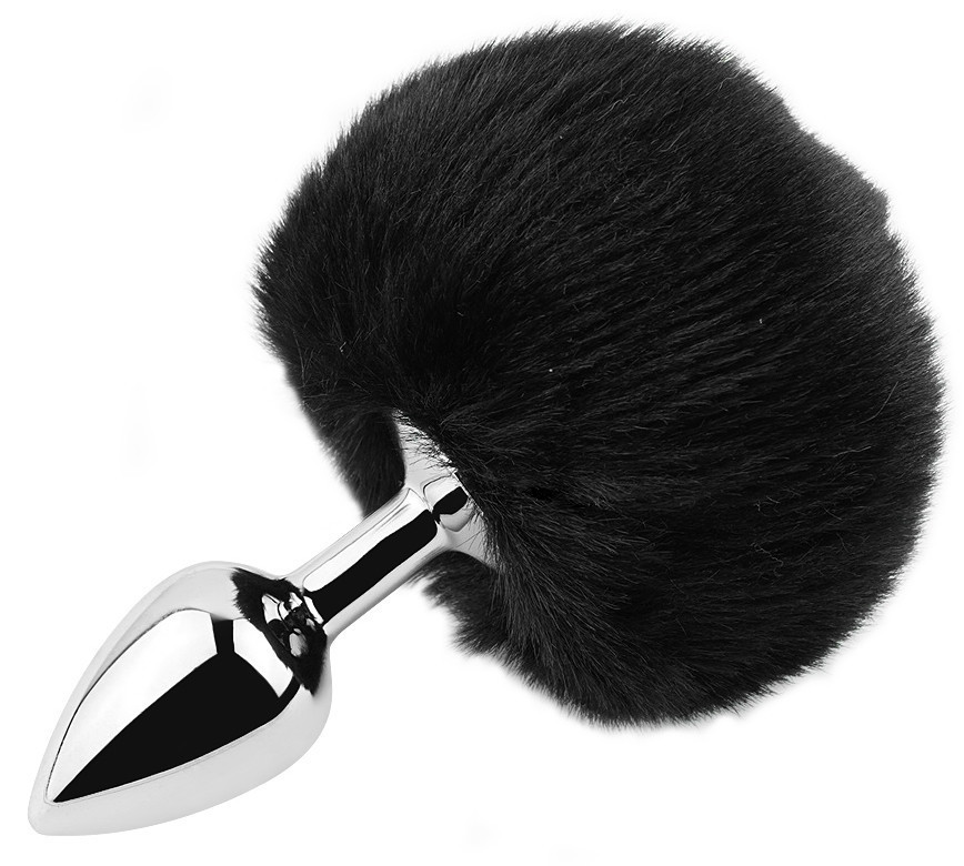 Анальна пробка з хвостом EGZO - Bunny Tail Silver Plug Black, size S Sex Aura Київ - фото 1