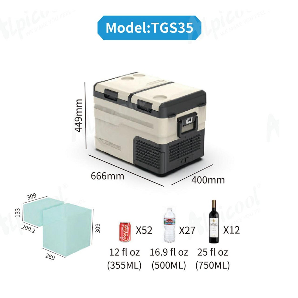 Компрессорный автохолодильник Alpicool TGS35 (38 литров). Двухкамерный. До -20℃, (12, 24, 220 вольт) Киев - изображение 6