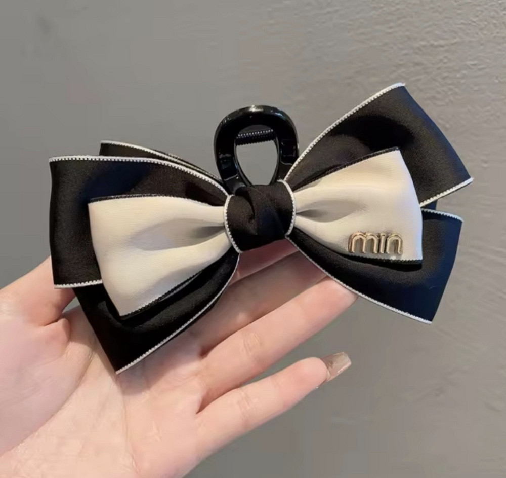 Заколка-крабик бант чорний з білим Смела - изображение 9